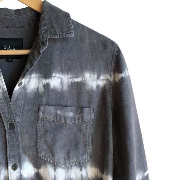 Rails Ingrid Raw Hem Casual Button Down Shirt XS Coal White Waves Grey White - Picture 7 of 15